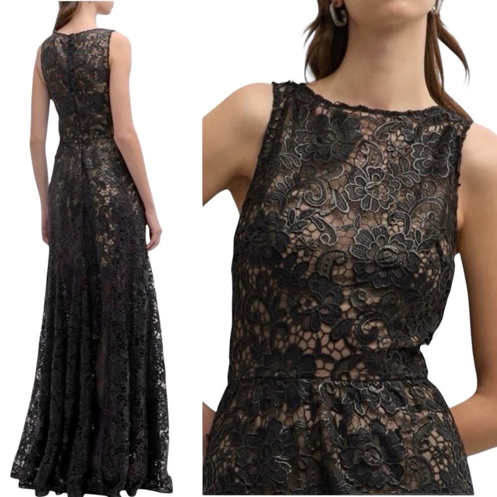 🔥Dress The Population Black Label Laurel Sleeveless Floral Lace Gown Size S